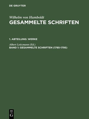 cover image of Wilhelm von Humboldt Gesammelte Schriften, Band 1